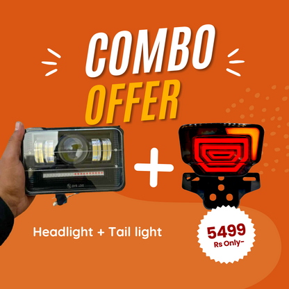 Bike Headlight &Taillight with Red/Blue Strip For 125/ 70 cc Bikes
