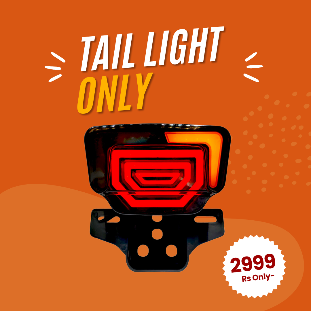 Bike Headlight &Taillight with Red/Blue Strip For 125/ 70 cc Bikes