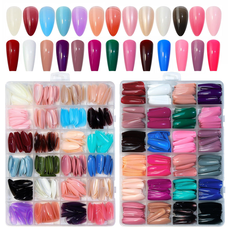 Artificial Nails Pack - 576 Nails with Glue & Stickers