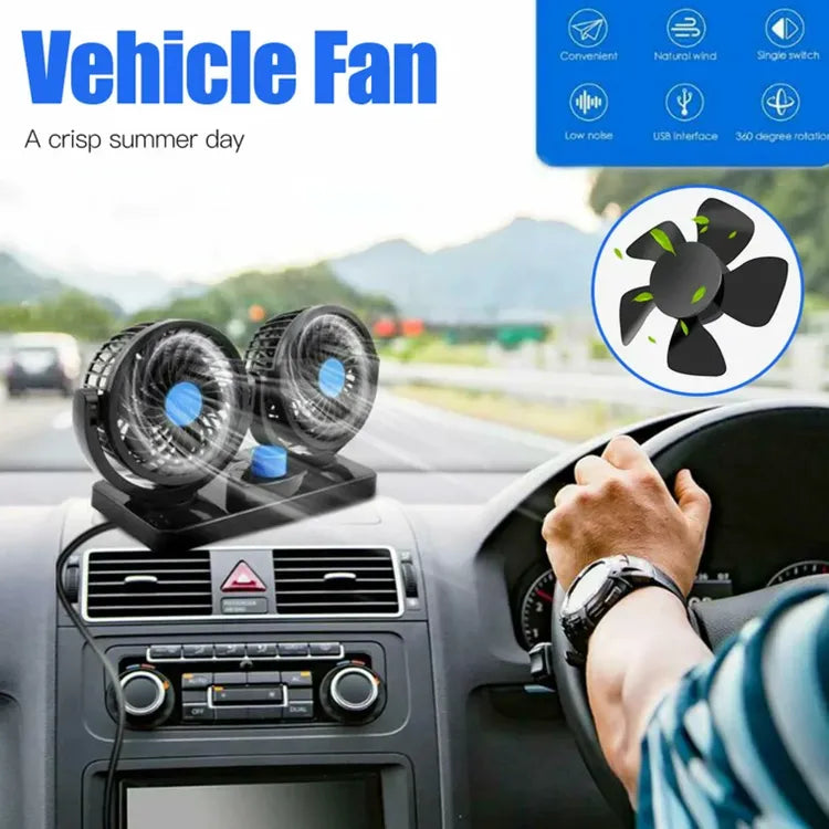 SOGO Dual Head Car Dashboard Fan 12V with 360° Rotation | 12-Volt Car Fan