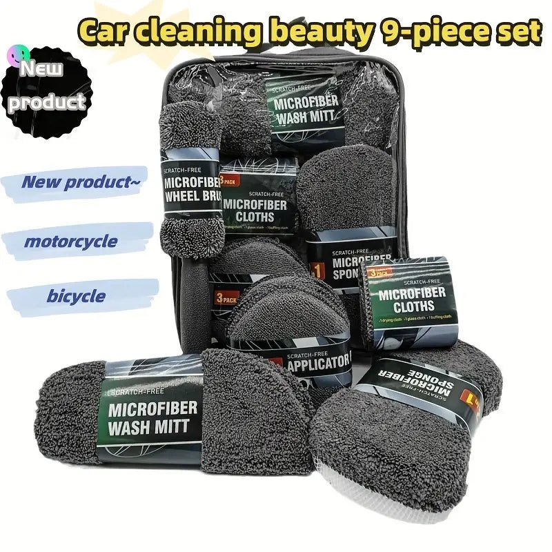 9 Pcs Car Wash Cleaning Microfiber kit