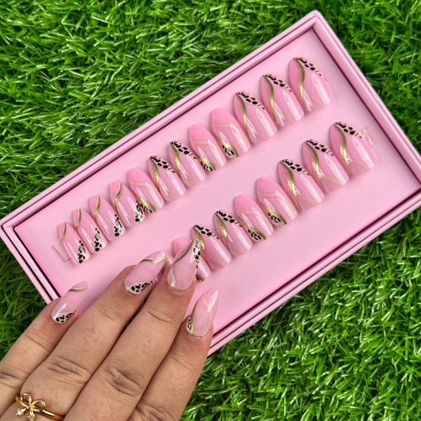 24 Pcs Pink Leopard Glam Nails