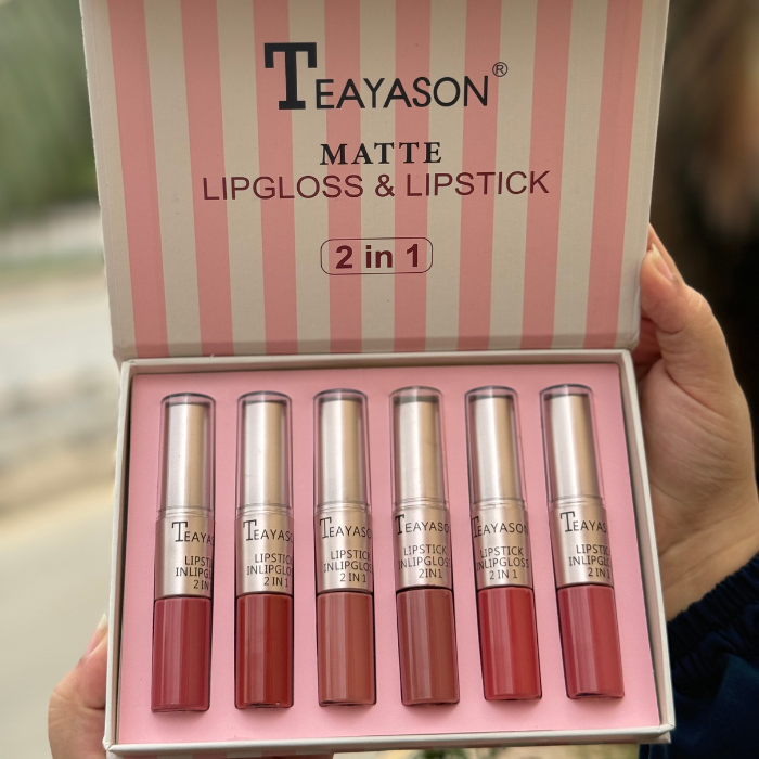 TEAYASON Pack of 6 Matte 2in1 Lip Gloss & Lipstick Set (NUDE)