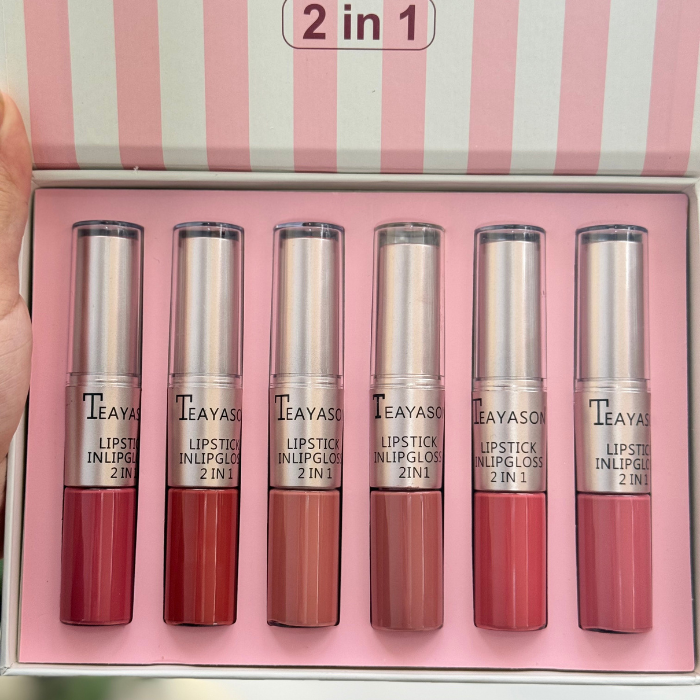 TEAYASON Pack of 6 Matte 2in1 Lip Gloss & Lipstick Set (NUDE)