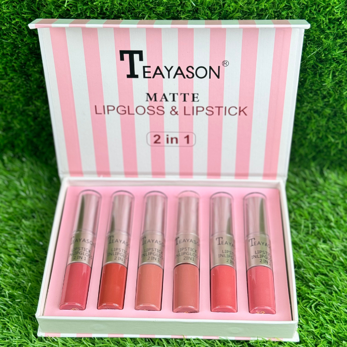 TEAYASON Pack of 6 Matte 2in1 Lip Gloss & Lipstick Set (NUDE)