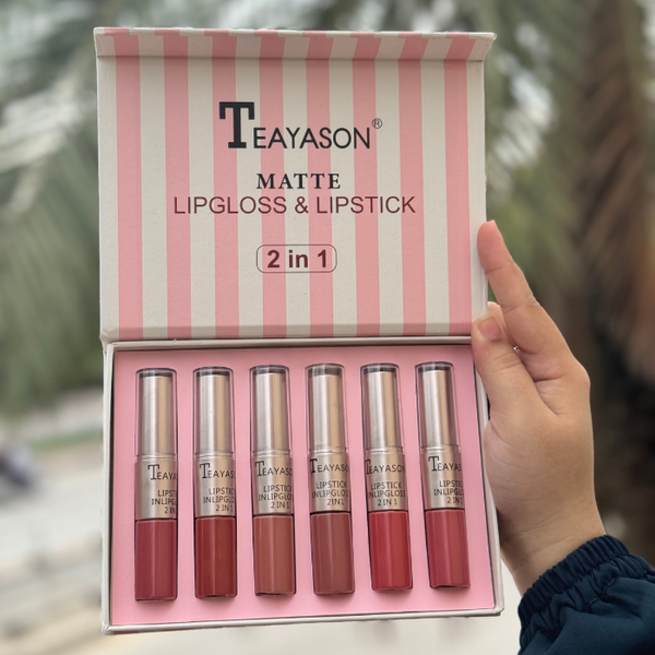 TEAYASON Pack of 6 Matte 2in1 Lip Gloss & Lipstick Set (NUDE)