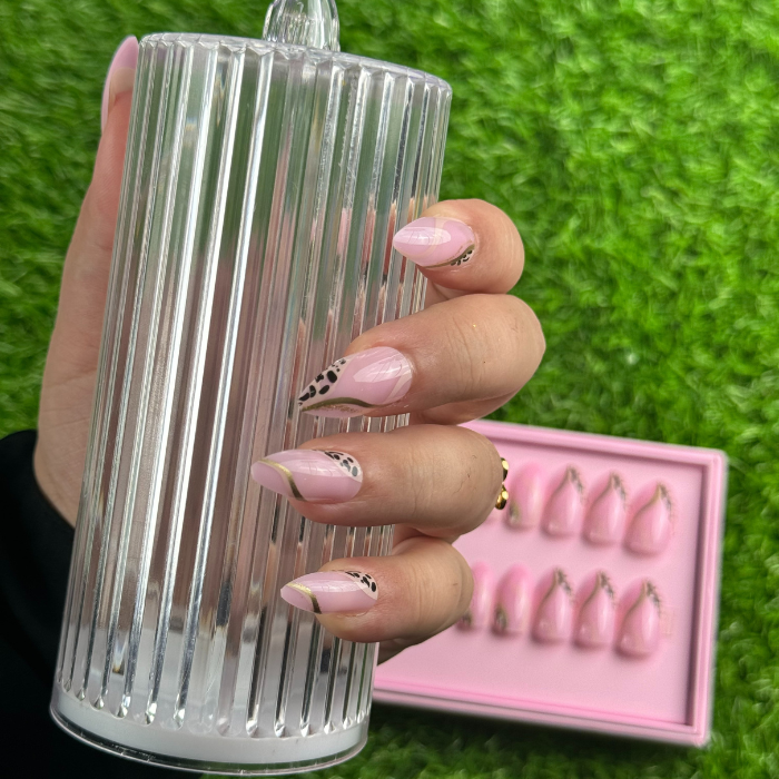 24 Pcs Pink Leopard Glam Nails