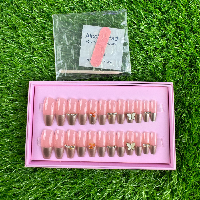 24 Pcs Blush Butterfly Nails