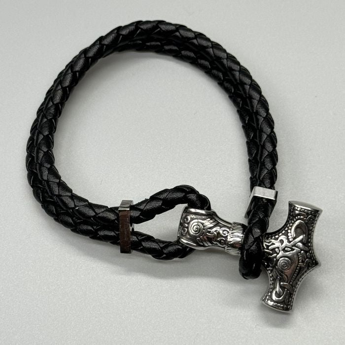 Men's Viking New Style Stainless Steel Thor Mjolnir Hammer Leather Cord Bracelet