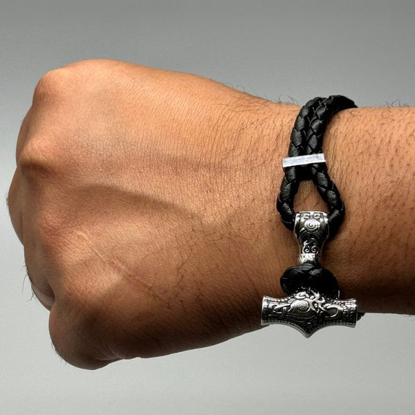 Men's Viking New Style Stainless Steel Thor Mjolnir Hammer Leather Cord Bracelet