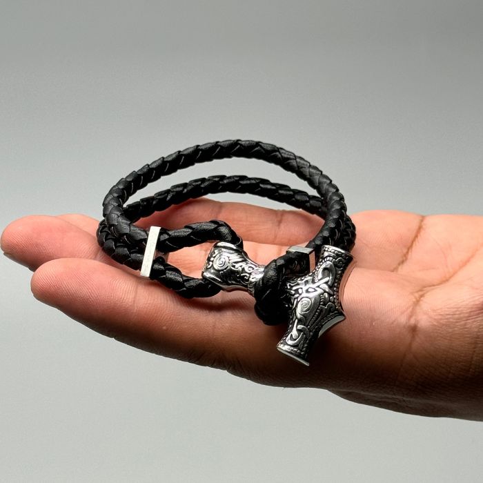 Men's Viking New Style Stainless Steel Thor Mjolnir Hammer Leather Cord Bracelet