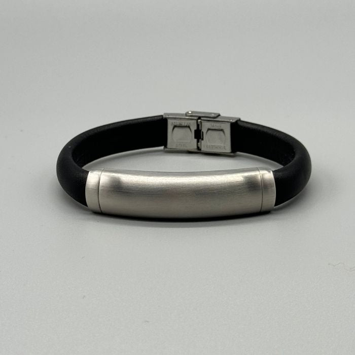 Leather Black Rubber Silver  Bracelet