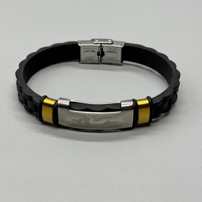 Handmade Black Rubber Silver and Gold Bracelet