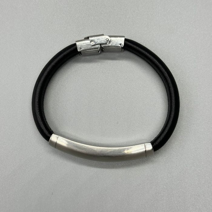 Leather Black Rubber Silver  Bracelet