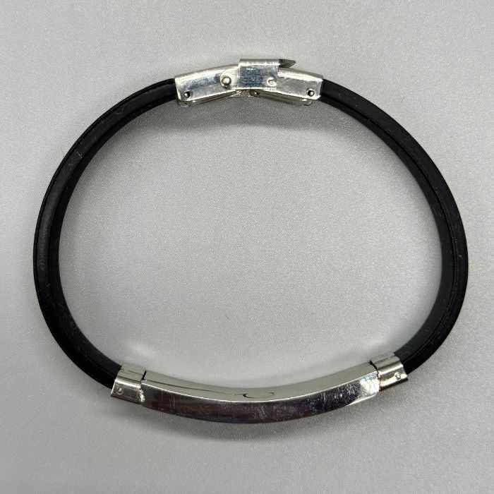 Vintage Fashion Handmade Black Rubber Silver  Bracelet