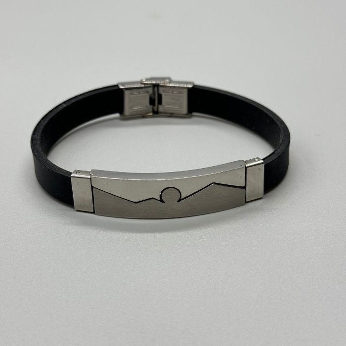 Vintage Fashion Handmade Black Rubber Silver  Bracelet