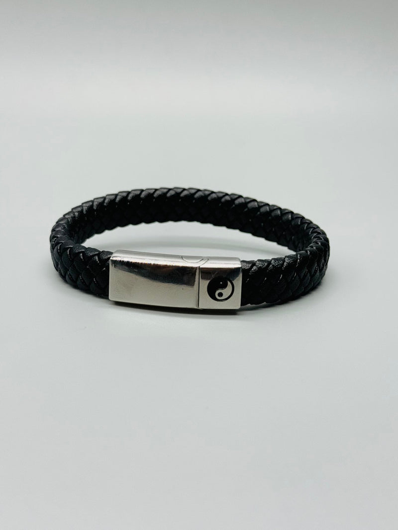 Stainless Steel Black Multi-Strand Men's Braided Leather