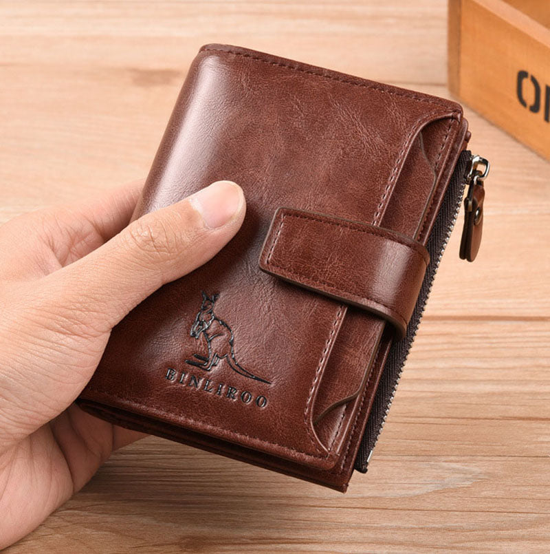 Men's Leather Wallet – RFID Blocking, Zipper Coin Purse