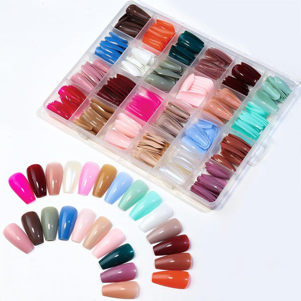 Artificial Nails Pack - 576 Nails with Glue & Stickers