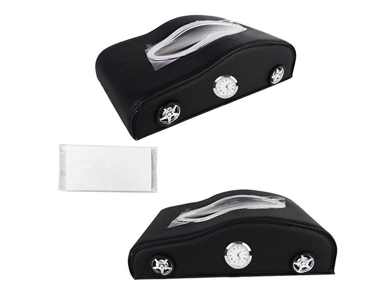 Universal Car Shape Tissue Box With Clock - Black