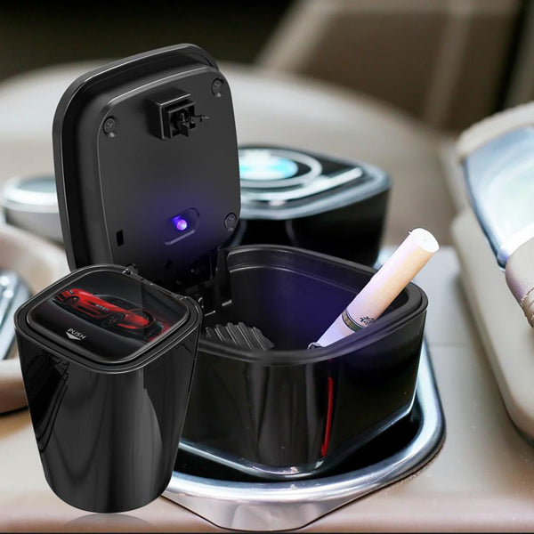 Portable LED Cigar Smoke Car Ashtray Smoke Remover Double-Layer Inner Box Ash Cylinder Cup Holder (Black)