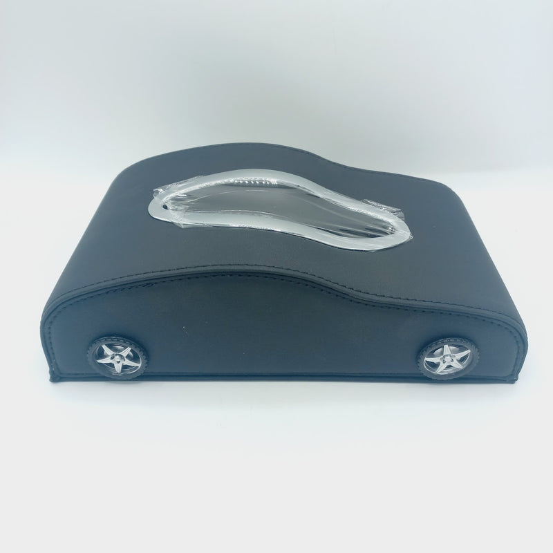 Universal Car Shape Tissue Box With Clock - Black