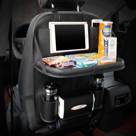 Premium Universal Foldable PU Leather Car Seat Back Organizer with Anti-Kick Storage Bags