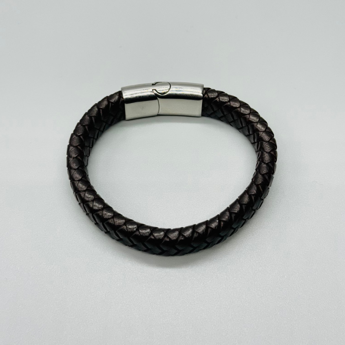 Stainless Steel Black Multi-Strand Men's Braided Leather